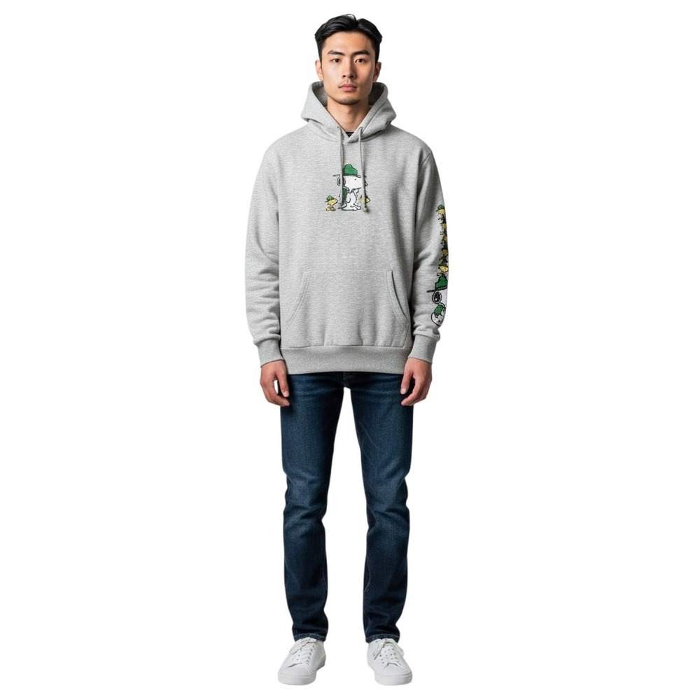Peanuts Snoopy Hoodie M Gray Beagle Scout Graphic Sleeve Print Pullover
